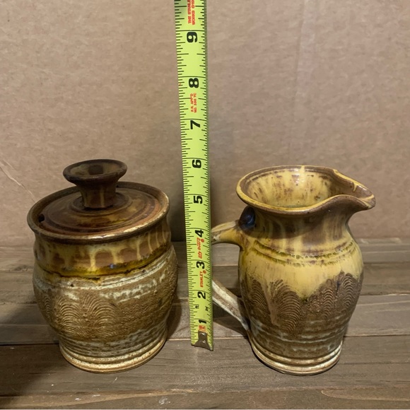 Signed Studio Art Pottery Stoneware Creamer Pitcher Sugar Bowl By Spring RI - Picture 11 of 14